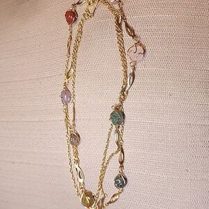 Multi-Colored Genuine Stones on Gold-ToneNecklace, Pre-loved In EC